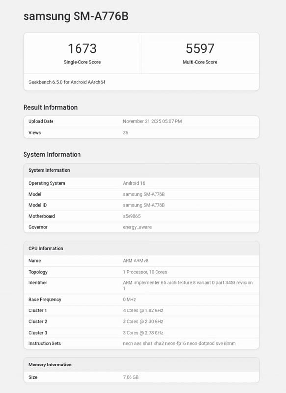 Samsung Galaxy A77 benchmark